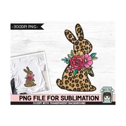 easter sublimation design png, floral leopard bunny png file, bunny rabbit silhouette sublimation, flower easter bunny p