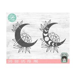 flower moon svg file, floral moon svg, moon phases svg cut file, moon cut file, mystical svg, witchy svg, just a phase s