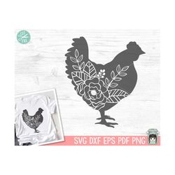 chicken svg, chicken silhouette svg, chicken clipart, pretty chicken svg file, chicken flowers clip art, chicken clipart