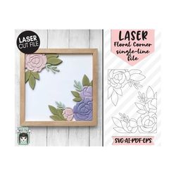 flower laser cut file svg, floral corner laser file, single line flower laser cut file svg, flower corner laser cut file