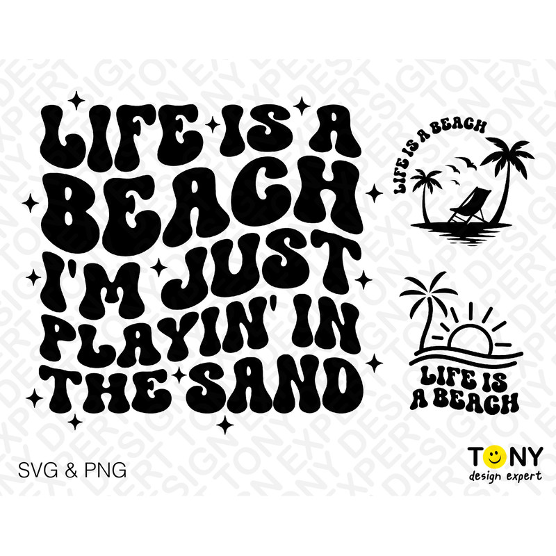 2 Bundle, Life Is A Beach Svg Png, I'm Just Playin' In The Sand Svg, Trendy Retro Groovy Wavy Digital Download Sublimation Png & Svg Cricut - 2.jpg