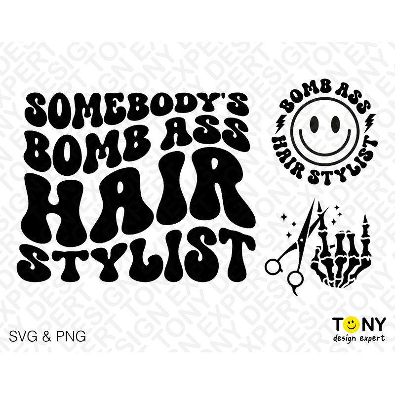 3 Bundle, Somebody's Bomb Ass Hair Stylist Svg Png, Front Back Pocket Wavy Groovy Digital Download Sublimation PNG & SVG Cricut Cut File - 2.jpg