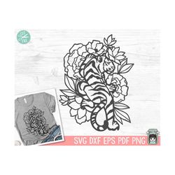 floral tiger svg file, tiger flowers svg, tiger cut file, floral tiger png file, tiger tattoo svg, year of the tiger svg