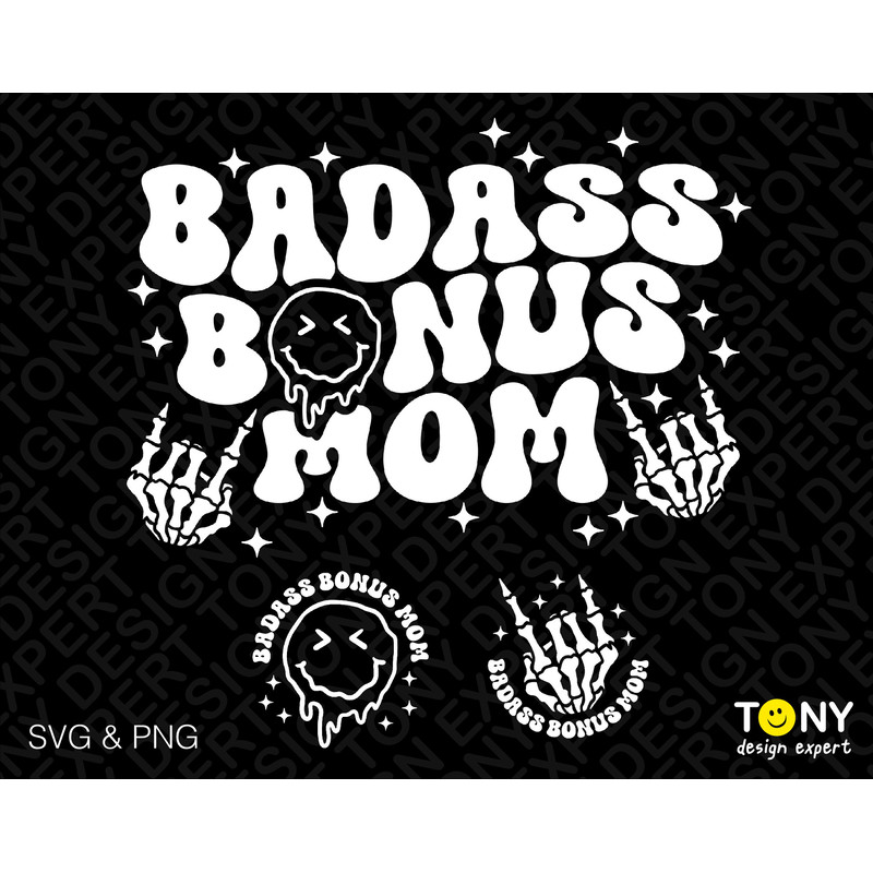 Badass Bonus Mom Svg Png, Bonus Mama Svg, Bonus Mom Svg, Stepmom Svg, Trendy Retro Groovy Text Digital Download Sublimation PNG & SVG Cricut - 1.jpg