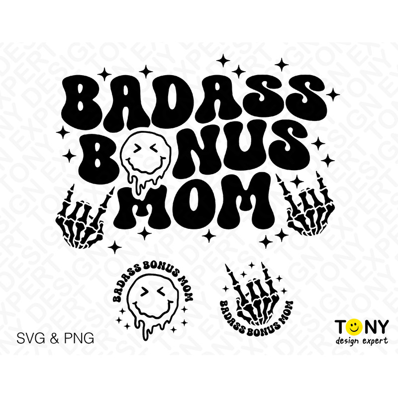 Badass Bonus Mom Svg Png, Bonus Mama Svg, Bonus Mom Svg, Stepmom Svg, Trendy Retro Groovy Text Digital Download Sublimation PNG & SVG Cricut - 2.jpg
