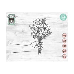 hand holding flowers svg file, hand holding bouquet cut file, flower svg files, floral svg, hand svg file, wedding bouqu