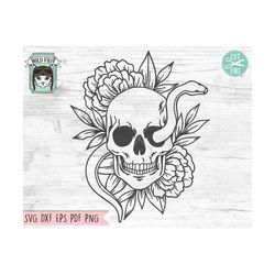 floral snake skull svg file, flower skull svg, skull cut file, floral skull svg file, snake skull svg file, halloween, g
