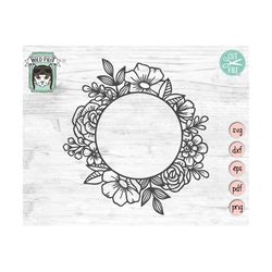 floral frame svg, floral frame cut file, round flower frame, floral border, wedding sign, flower monogram frame, round s