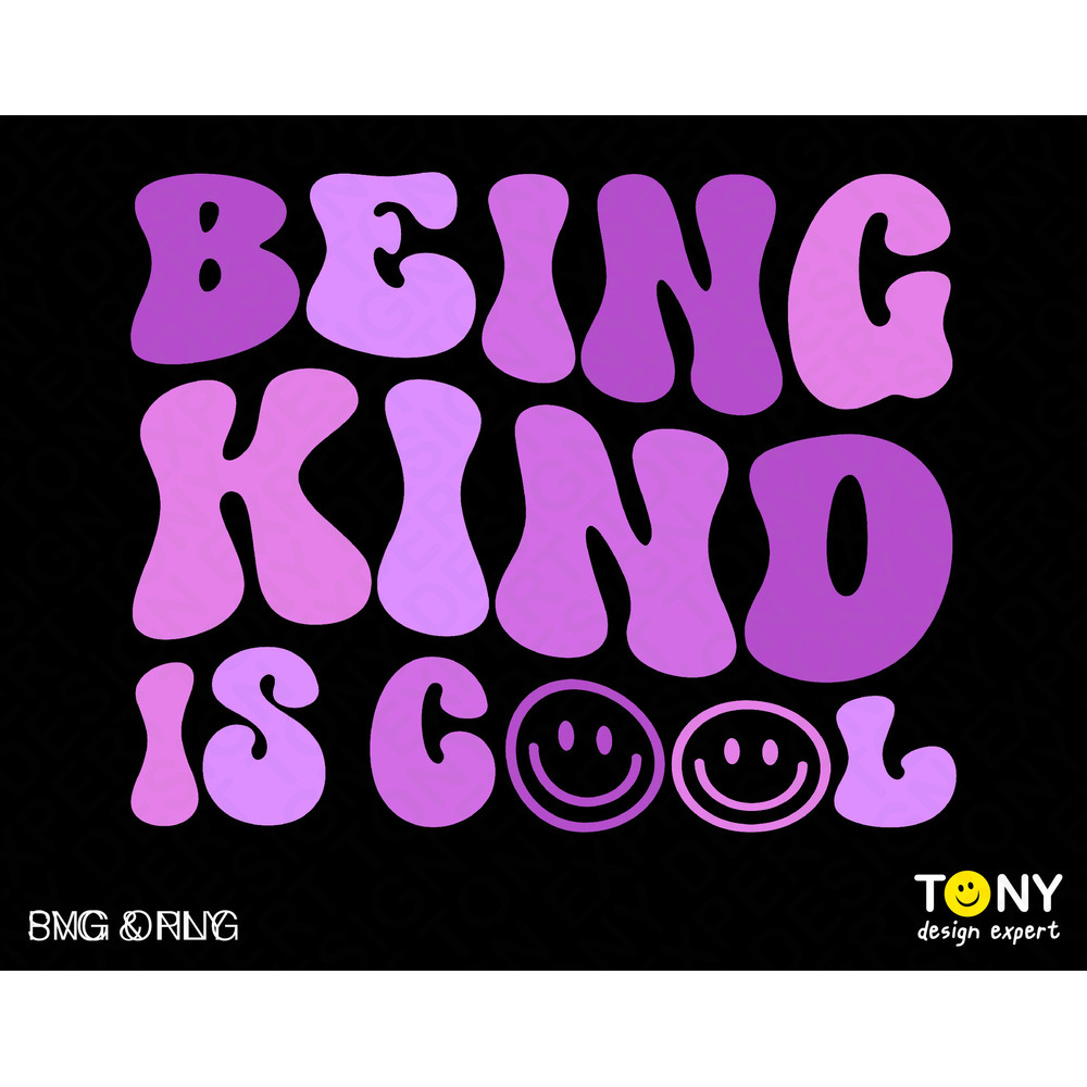 Being Kind Is Cool Svg Png, Choose Kindness Svg, Purple Svg, Trendy Retro Groovy Wavy Stacked Digital Download Sublimation PNG & SVG Cricut - 1.jpg