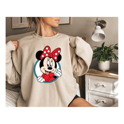 minnie mouse sweatshirt, disney women shirt, minnie head crewneck, disneyland trip shirt, minnie gift shirt, long sleeve