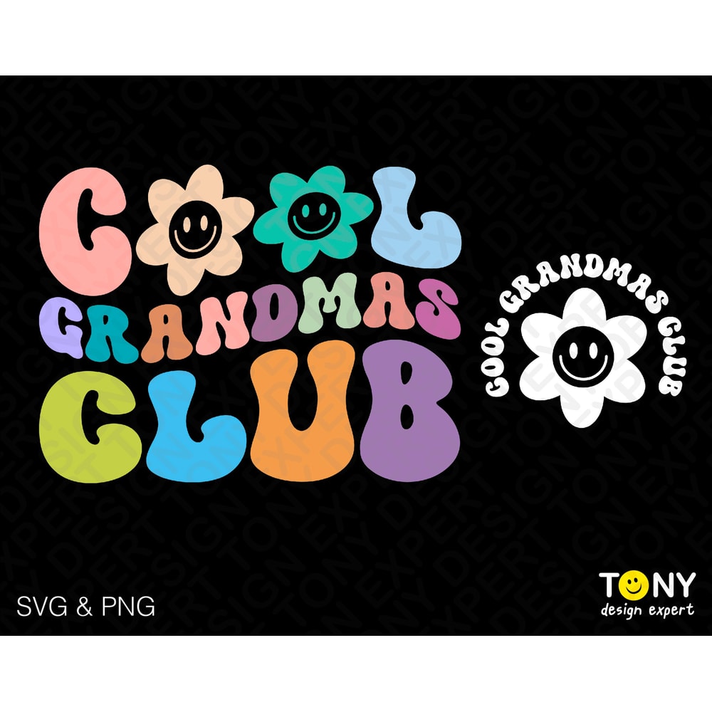 Cool Grandmas Club Svg Png, Grandma To Be Svg, Front Back Trendy Retro Groovy Wavy Digital Download Sublimation PNG & SVG Cricut Cut File - 1.jpg