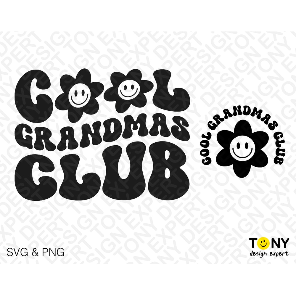 Cool Grandmas Club Svg Png, Grandma To Be Svg, Front Back Trendy Retro Groovy Wavy Digital Download Sublimation PNG & SVG Cricut Cut File - 2.jpg