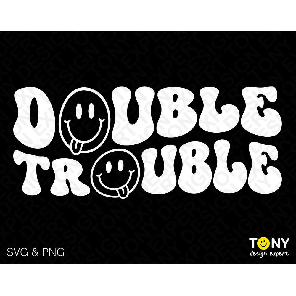 Double Trouble Svg Png, Twinning Svg, Retro Groovy Wavy Kids Toddler Sibling Twin Boy Digital Download Sublimation PNG & SVG File For Cricut - 1.jpg