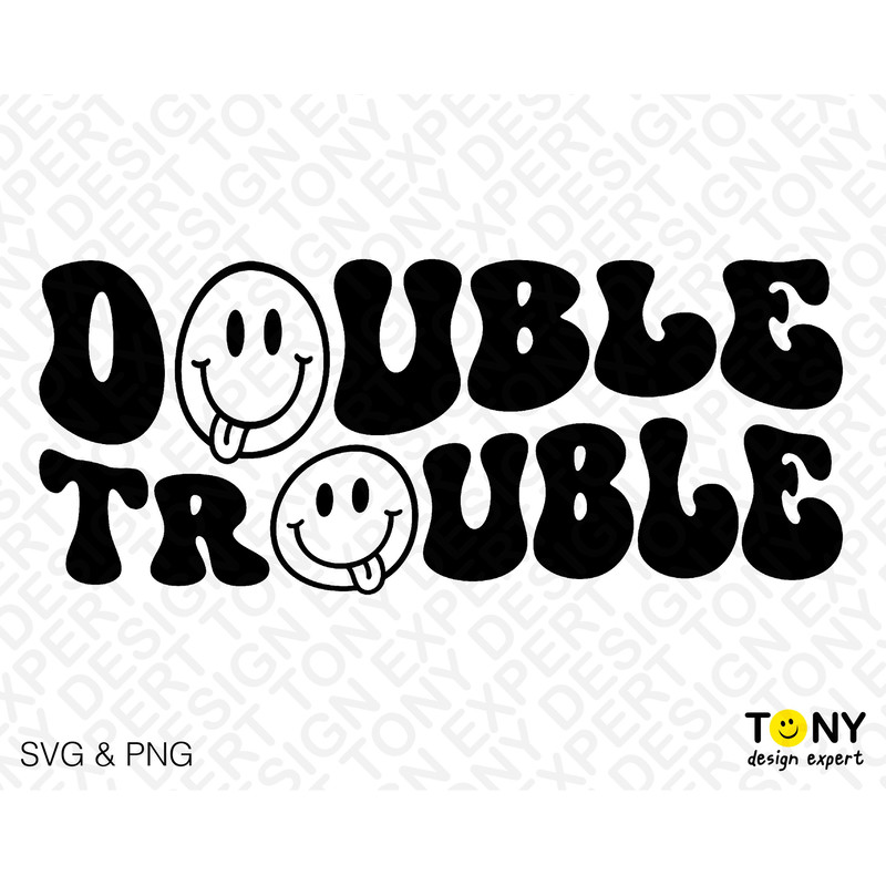 Double Trouble Svg Png, Twinning Svg, Retro Groovy Wavy Kids Toddler Sibling Twin Boy Digital Download Sublimation PNG & SVG File For Cricut - 2.jpg