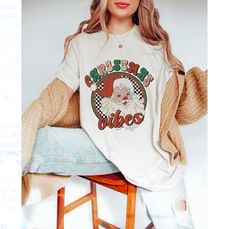 Christmas Vibes png, Checkered Santa Claus Png, Groovy Christmas png, Santa Claus png, Retro Christmas Png, Trendy Christmas Shirt Png - 4.jpg