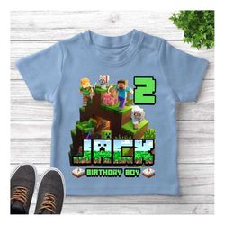 personalized block building birthday matching shirt, birthday party outfit, miner game family matching t shirt, craft bi