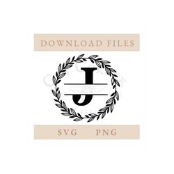 wreath frame split letter monogram j | letter svg | letter png | digital download