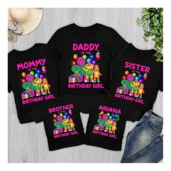 personalized barney family matching birthday shirt, purple dinosaurs cartoon birthday shirt, family birthday shirt t2454