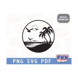palm trees digital download - tropical, vacation, ocean, sunset, beach digital svg, palm tree png, beach svg, sublimatio