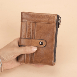 Men's Retro Short Wallet Leather Zipper Bag