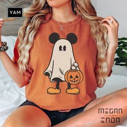 disney mickey halloween comfort colors shirt, mickey pumpkin tee, retro mickey ghost shirt, mickey spooky shirt, mickey'