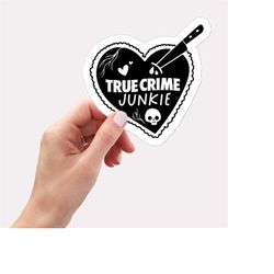 retro true crime junkie weatherproof sticker, crime junkie, vintage crime lover laptop sticker, crime sticker, retro wat