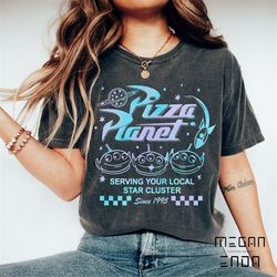 funny disney pixar toy story 3 pizza planet aliens hologram shirt, magic kingdom unisex t-shirt, disneyland vacation tee