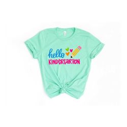 hello kindergarten colorful hearts shirt,hello kindergarten shirt,2023 happy first day of school,back to school outfit,w