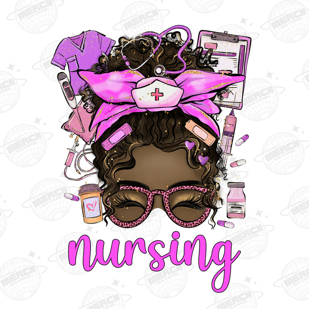 Afro Messy Bun Nursing Png Sublimation Design Download, Nurse life Png, Afro Nurse Png, Messy Bun Nurse Png, Sublimate Designs Download - 1.jpg