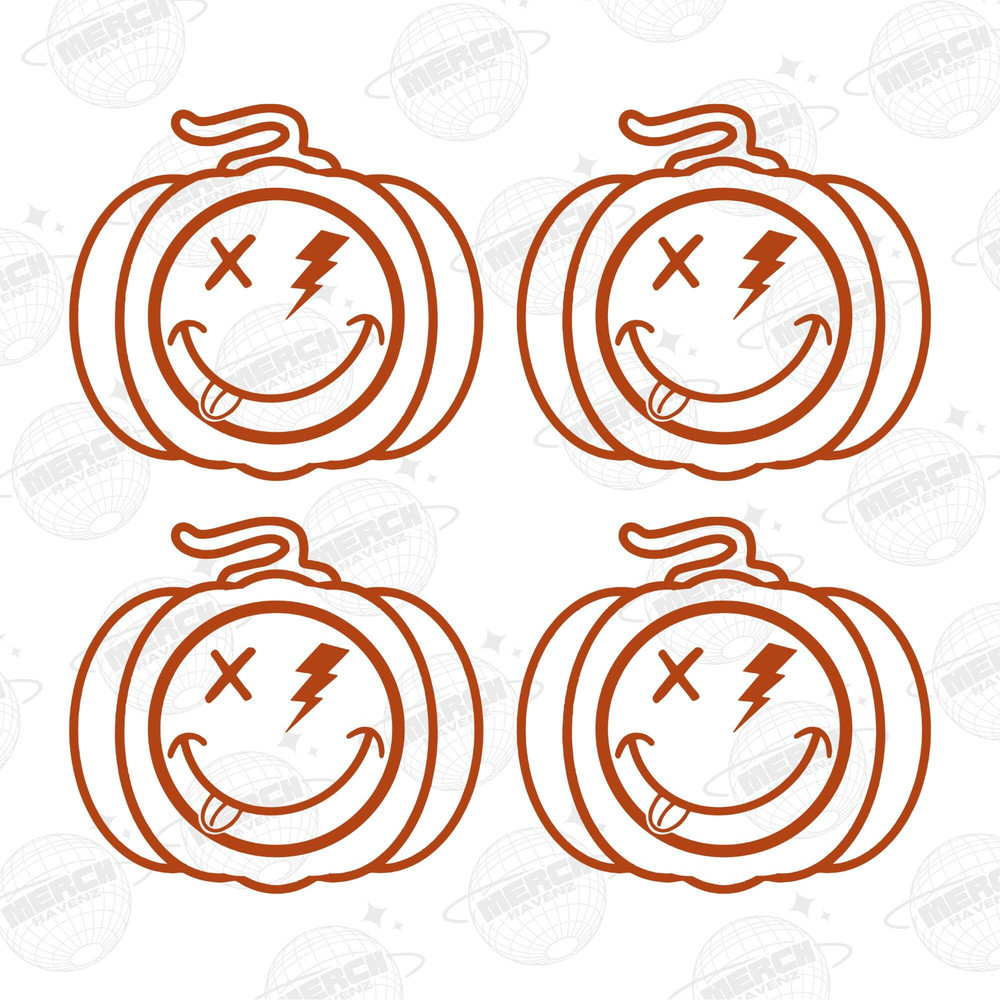 Autumn Pumpkin Fall Orange Smile Face Tongue Face (2 Files) WSleeve Pumpkins Watercolor Digital Download Instant PNG File - 2.jpg