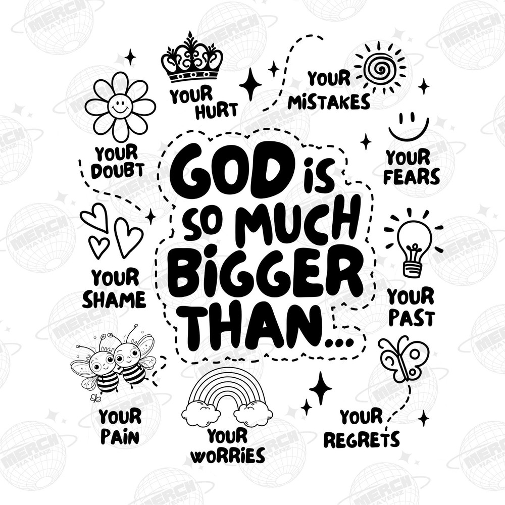 God is Bigger Hoodie Design , Retro Christian Sublimation, Bible Affirmations PNG, Dear Person design, Jesus Doodle png, Commercial Use - 1.jpg