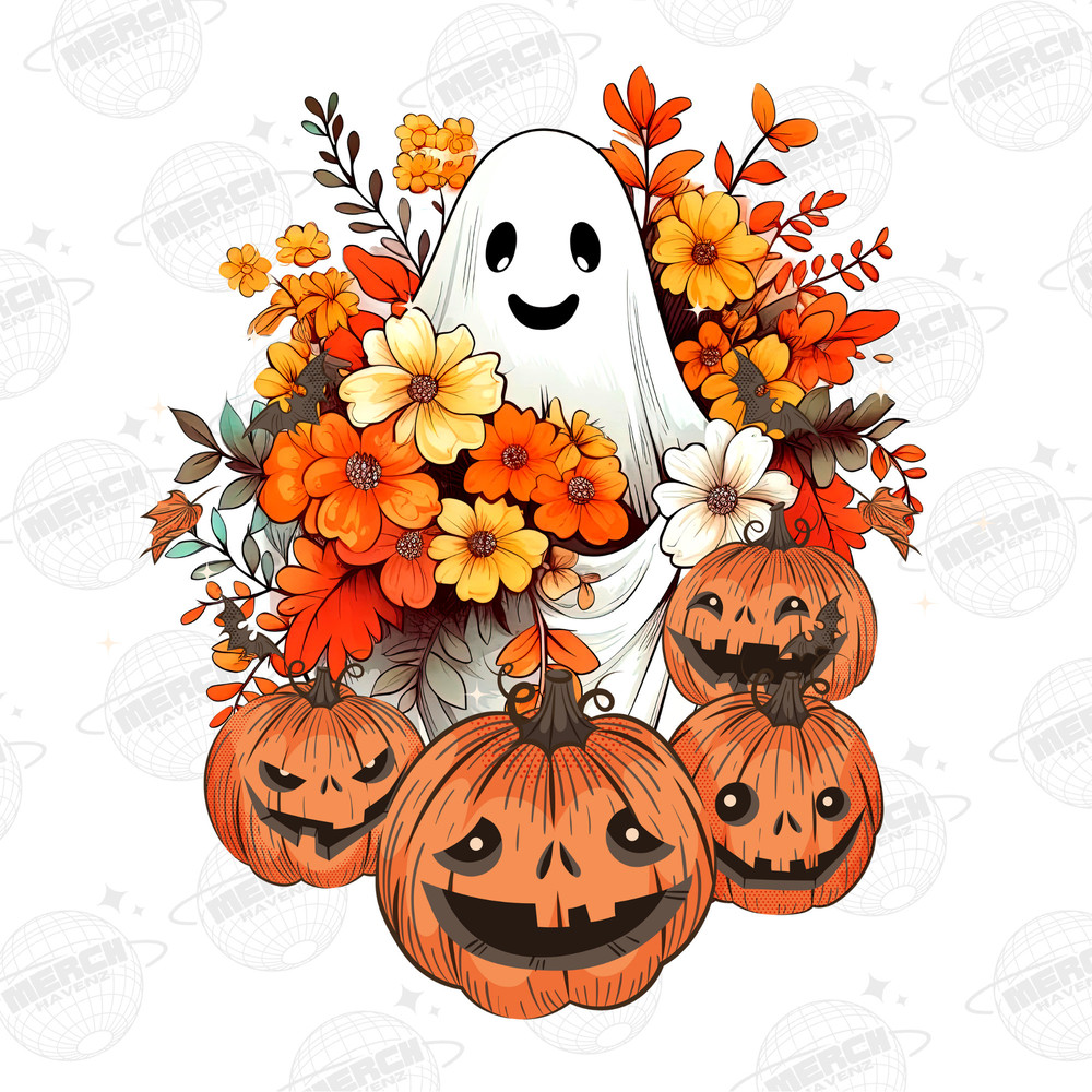 Halloween PNG, Spooky Ghost, Autumn sublimation design, Fall PNG, Pumpkins, leaves PNG, Sublimation Instant download, Ghouls Png - 1.jpg