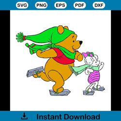 pooh and piglet svg, disney svg, pooh svg, piglet svg, pooh bear svg, piglet winnie the pooh svg, pooh skating svg, pigl