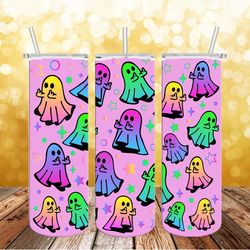 Ghosts Middle Finger Bats Holographic Sublimated 20 30oz Straw Lid Tumbler Handle Water Bottle Insulated Halloween Png