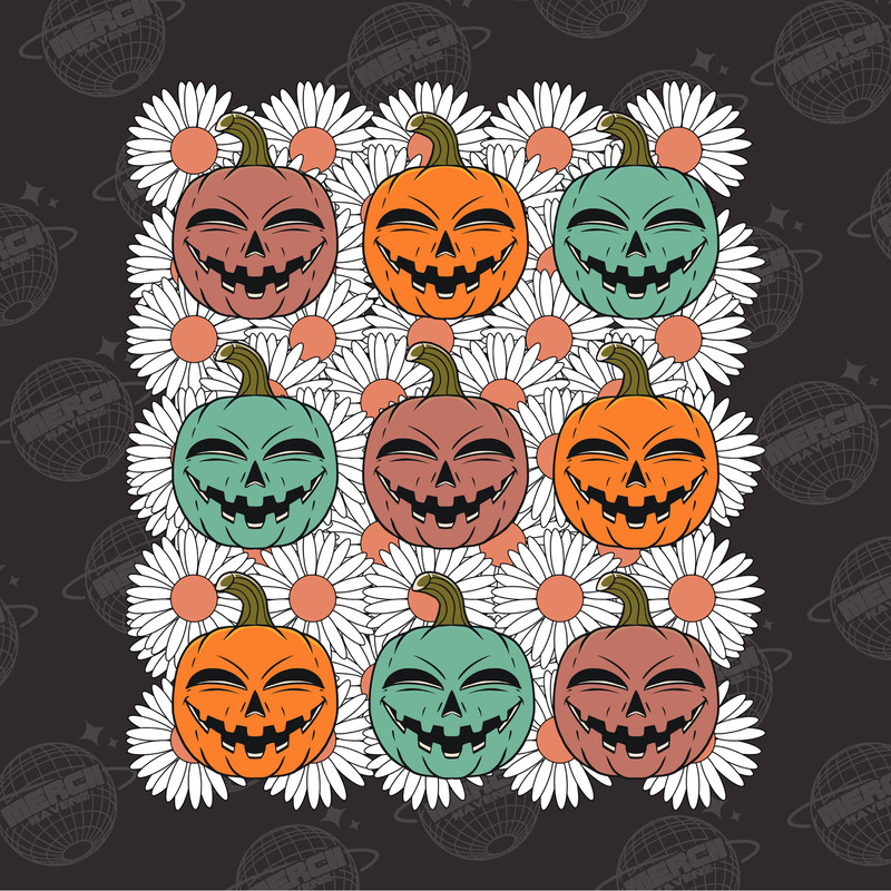 Retro Pumpkins PNG, Flowers and Pumpkins Png, Smiley Pumpkins Png, Retro Halloween Png, Thanksgiving Png, Halloween Shirt Design Eps Png - 1.jpg