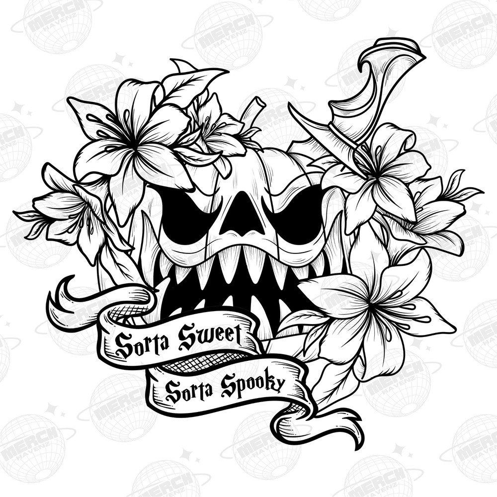 Sorta Sweet Sorta Spooky Png, Flower Pumpkin Png, Halloween Png, Skeleton Design, Spooky Season Png, Flower Skull Png, Sublimation PNG files - 1.jpg