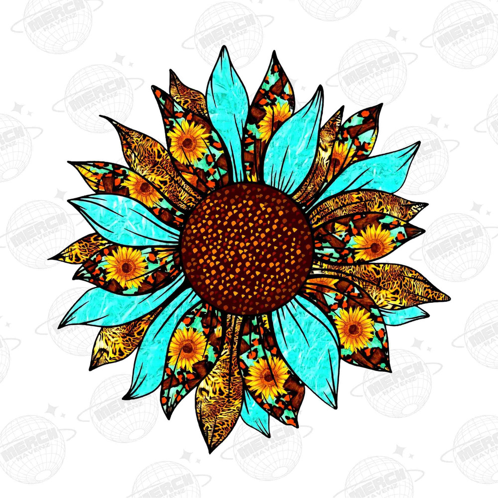 Sunflower Leopard Png Sublimation Design, Sunflower Png, Cowhide Png, Leopard Sunflower Png, Turquoise Sunflower Png, Instant Download - 1.jpg