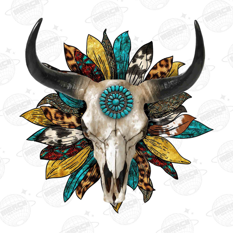 Wild West Boho And Sunflower PNG File ,Sublimation Design, Serape, Cowhide, Turquoise Gemstone, Digital Download, Boho Skull, Wild West - 1.jpg