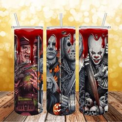 horror movie panel 20oz skinny tumbler sublimation design, straight tumbler png file instant download