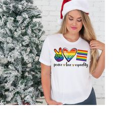 peace love equality shirt, peace love tee, peace tees, equality shirt, rainbow flag shirt, lgbtq gift, pride month shirt