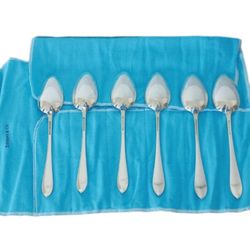 TIFFANY & CO FANEUIL 6 oval tablespoons set in sterling silver 925 table spoons cm18 inch 7.08" silverware cutlery No en