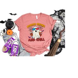 horror movies and chill shirt, halloween shirt, spooky vibes shirt, funny halloween shirt, cute ghost shirt,  spooky hal