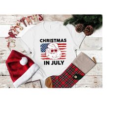 christmas in july shirt, us flag christmas in july tshirts,summer holiday santa claus shirt, usa family summer vacation