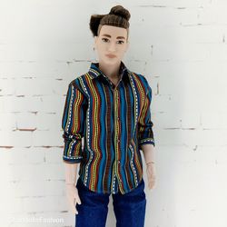 Shirt for Ken doll and other similar dolls (blue and yellow stripes)