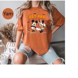 colors comfort hey boo mickey and minnie shirt, cute mickey and minnie halloween, disney pumpkins spooky shirt, hallowee