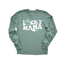 long sleeve retro st patty's day comfort colors shirt, lucky mama shirt, vintage st patrick's day shirt, day drinking sh