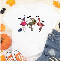 pretty flamingo halloween t-shirt, happy flamingo halloween t-shirt, witch pumpkin patch, pooky flamingo t- shirt, hallo