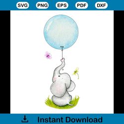 small elephant with blue balloon svg, trending svg, animal svg, cute elephant svg, small elephant svg, balloon svg, blue