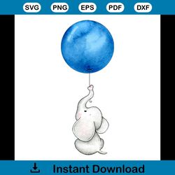 cute baby elephant with navy blue balloon svg, trending svg, animal svg, elephant svg, balloon svg, blue balloon svg, cu