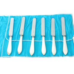 tiffany & co faneuil 6 dessert knives set sterling silver 925 long cm 19.5 inches 7 3/4" silverware cutlery no engraving